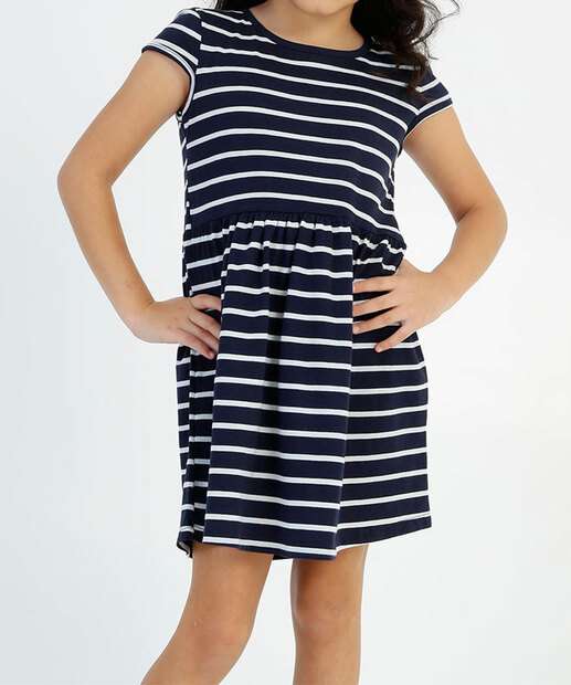 Vestido Infantil Listrado Manga Curta Marisa Tam 4 a 12