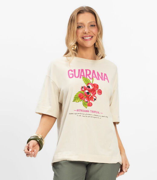 T- Shirt Overzised Meia Malha Feminina Rovitex Bege