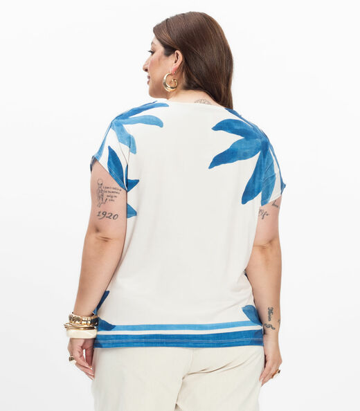 Blusa Manga Curta Feminina Plus Size Secret Glam Azul