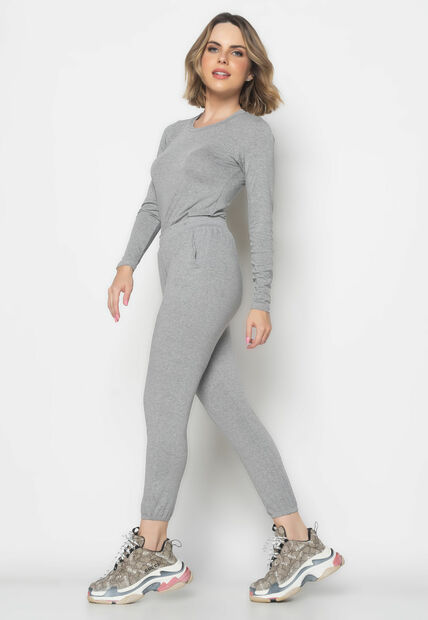 Conjunto Comfy Com Blusa Manga Longa e Jogger Recorte Malha Mescla Salvatore Fas