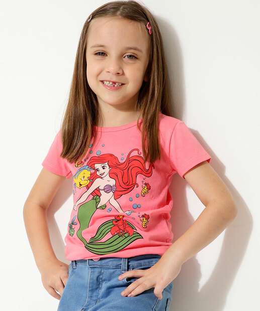Camiseta Infantil Princesa Ariel Disney Tam 4 a 10