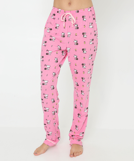 Pijama Americano Feminino Snoopy Manga Longa Rosa