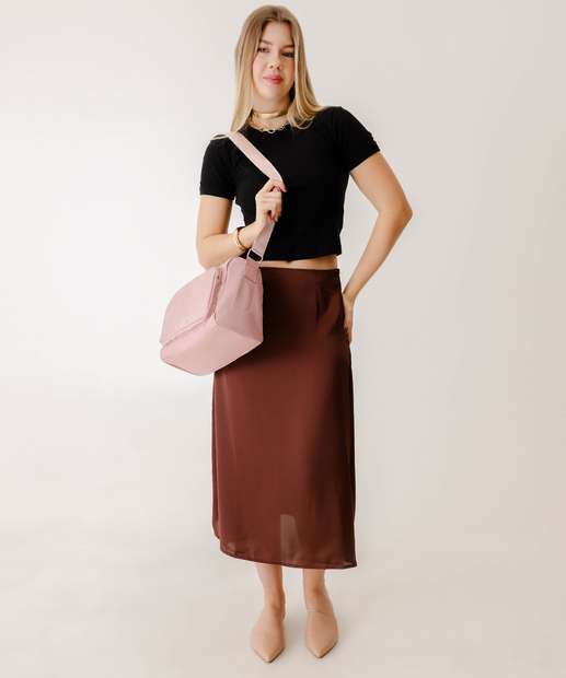 Blusa Cropped Feminina Canelada Manga Curta Marisa