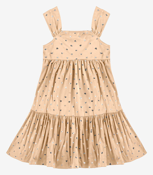 Vestido Infantil Malha Delicate Foil Rovi Kids Bege