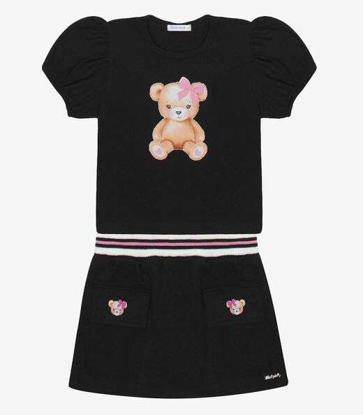 Conjunto Menina Blusa Com Shorts Saia Trick Nick Preto