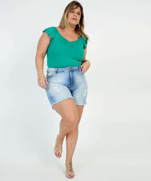 Short Plus Size Feminino Jeans Destroyed