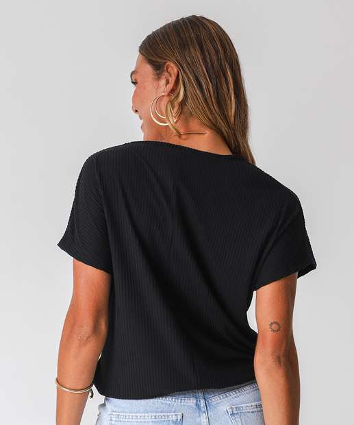 Blusa Feminina Canelada Manga Curta Marisa Preto