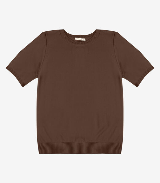 Blusa Feminina Manga Curta Lisa Em Tricot Dianna Marrom