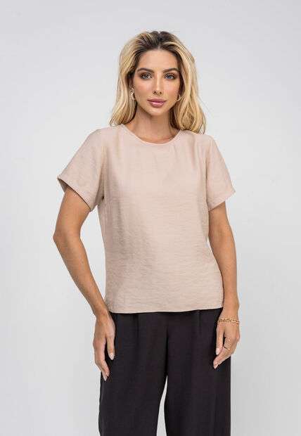 Blusa Alfaiataria Básica Manga Curta Bege Salvatore