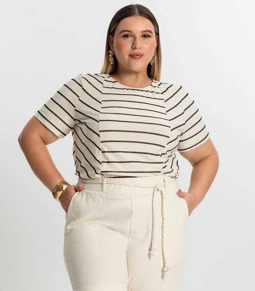 Blusa Plus Size Com Listras Secret Glam Preto