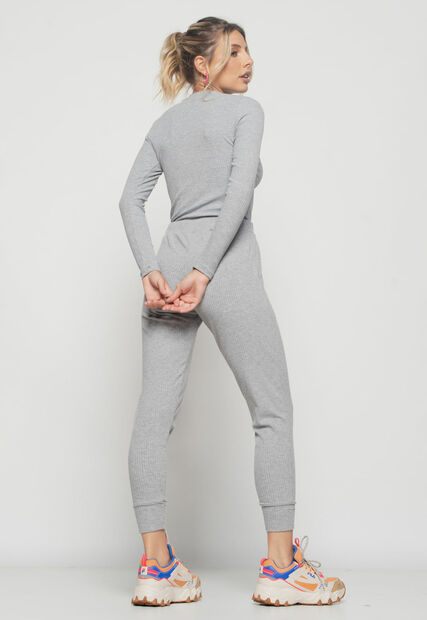 Kit 3 Blusas  Básica Manga Longa e Gola Redonda Canelada Preta, Branca e Mescla