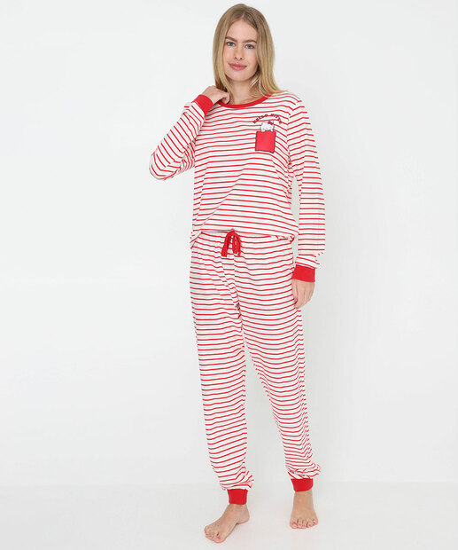 Image_Pijama Feminino Hello Kitty Listrado Manga Longa Vermelho