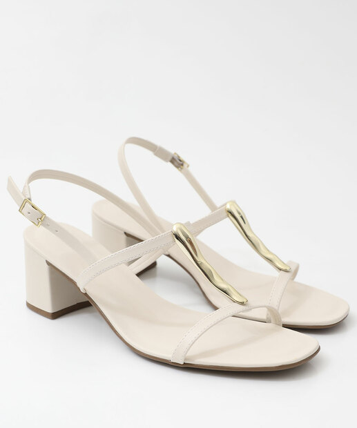 Sandália Feminina Salto Grosso Renata Mello Off White