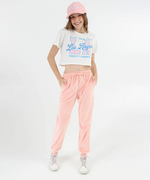 Blusa Juvenil Cropped Estampada Marisa Tam 10 a 16 Off White