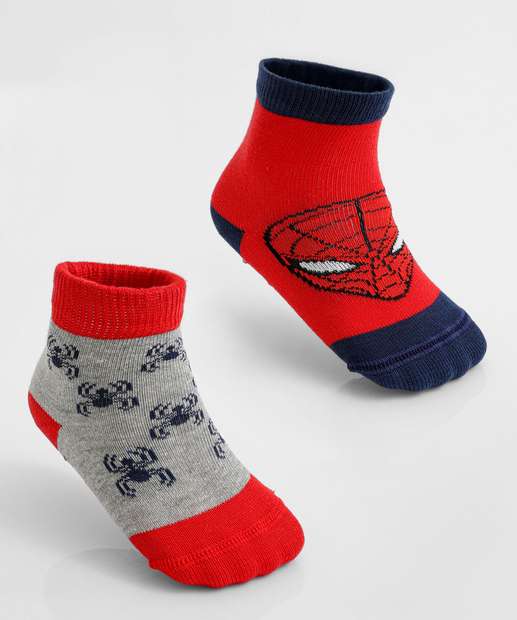 Image_Kit 2 Meias Infantil Estampa Homem Aranha Marvel Vermelho 