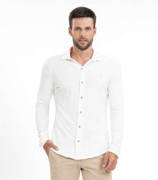 Camisa Masculina Manga Longa Moletinho Diametro Bege