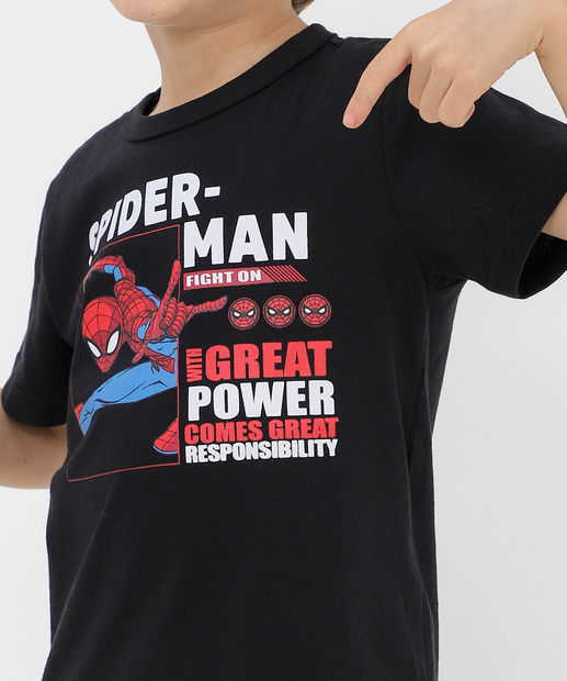 Camiseta Infantil Homem Aranha Tam 4 a 10 Preto