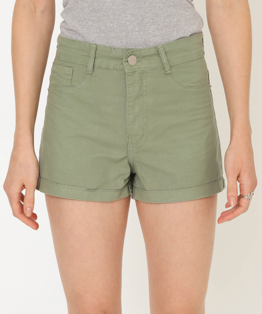 Short Feminino Sarja Barra Dobrado Uber Jeans Verde