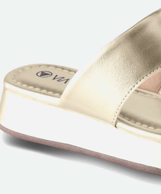 Tamanco Feminino Tiras Flatform Metalizado Via Uno