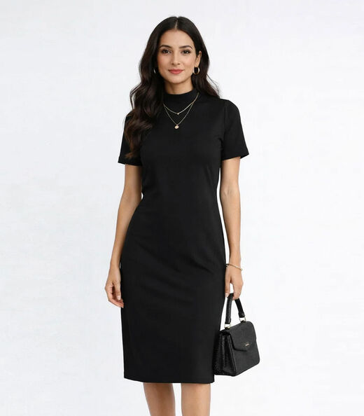 Image_Vestido Com Decote Talhado Gola Alta Infinita Cor Preto