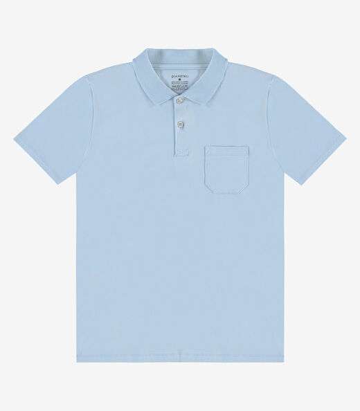 Polo Masculina Com Bolso Cotton Leve Diametro Azul