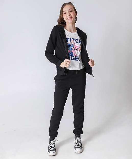 Casaco Juvenil Moletom Flanelado Marisa Tam 10 a 16 Preto