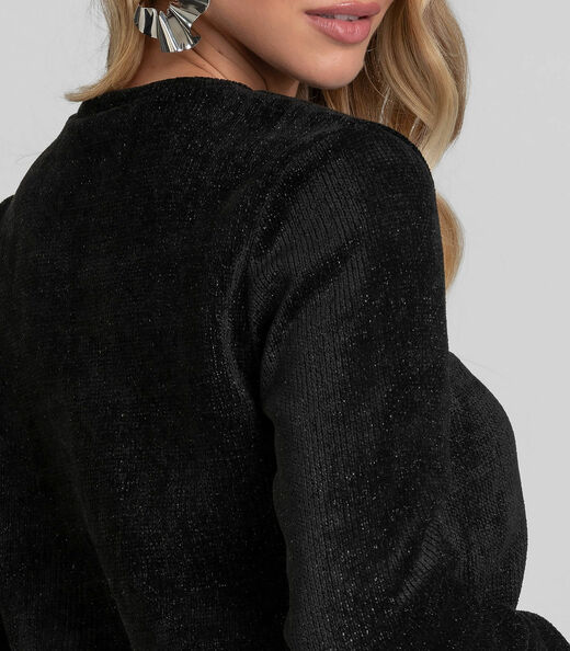 Blusa Feminina Manga Longa Tricot Shine Dianna Preto