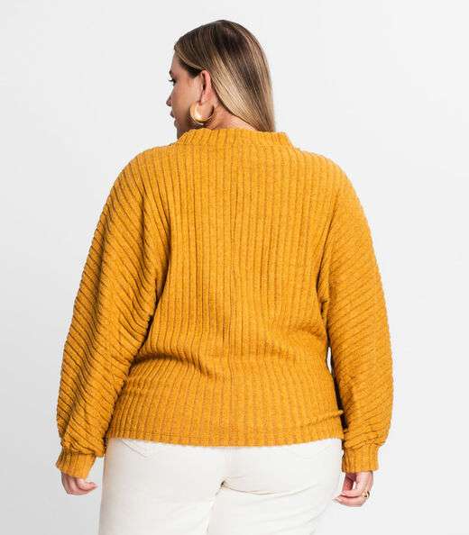Blusão Feminino Plus Size Canelado Secret Glam Amarelo