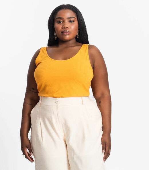 Image_Regata Plus Size Em Ribana Canelada Secret Glam Amarelo