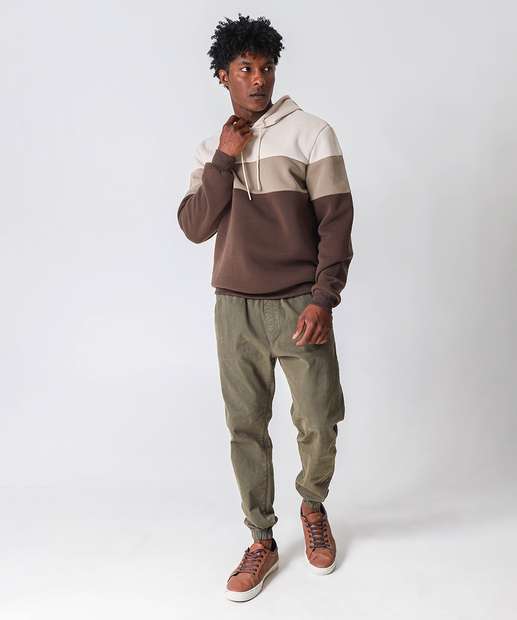 Blusão Masculino Moletom Capuz Marisa Marrom