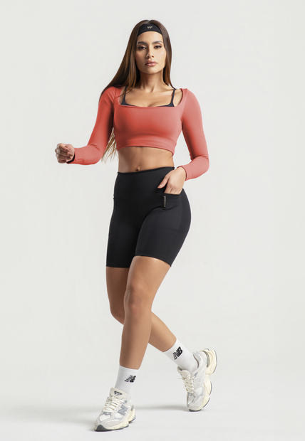 Cropped Manga Longa Decote Quadrado Terracota Wemood