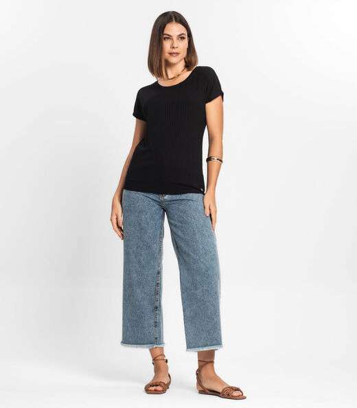 Blusa Feminina Ribana Canelada Básica Rovitex Preto