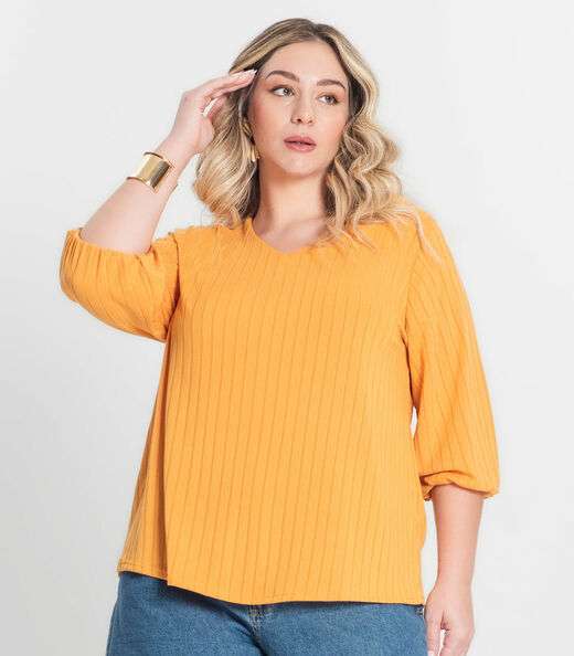 Blusa Canelada Plus Infinita Cor Amarelo