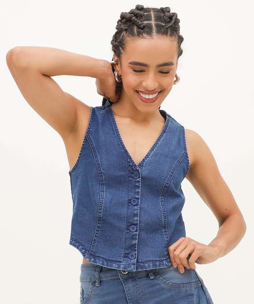 Colete Feminino Jeans Botões Marisa