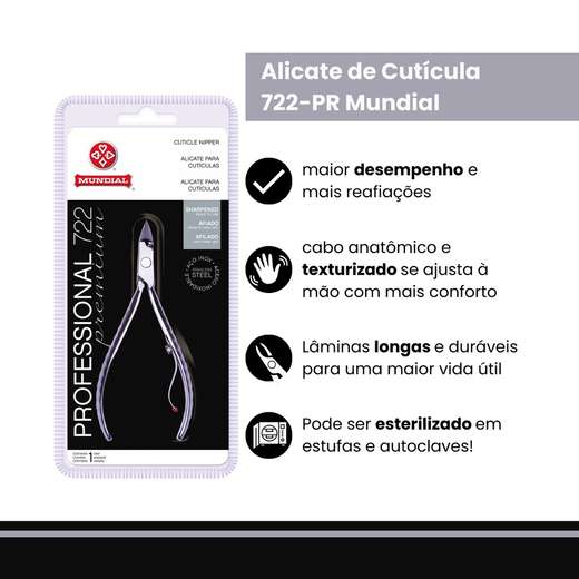 Kit c/2 unidades Alicate cuticula inox 722 professional premium mundial