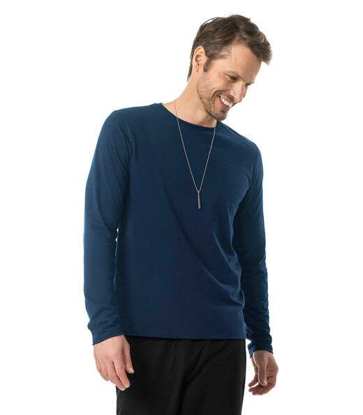 Camiseta Manga Longa Meia Malha Diametro Azul