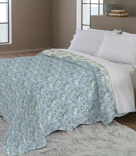 Colcha Dupla Face Casal 150 Fios Camesa Azul