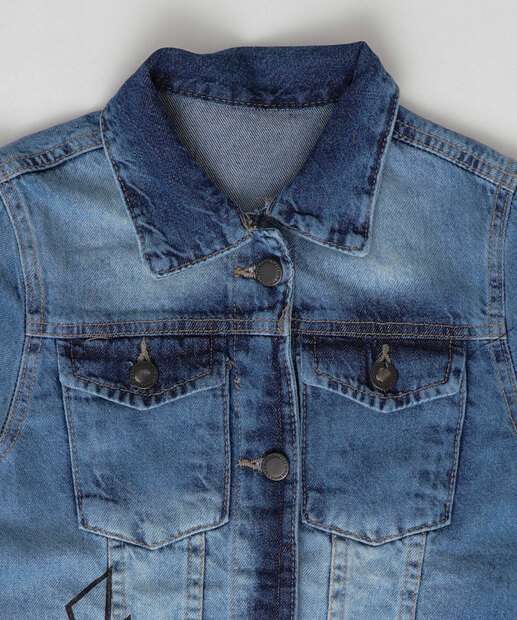 Jaqueta Juvenil Jeans Barra Desfiada Tam 10 a 16