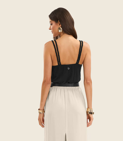 Blusa de Alça Feminina Visco Maquinetada Endless Preto