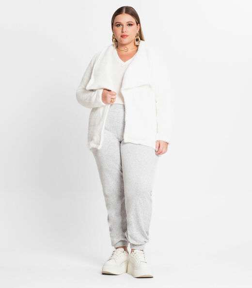 Casaco Feminino Plus Size Em Tweed Secret Glam Bege