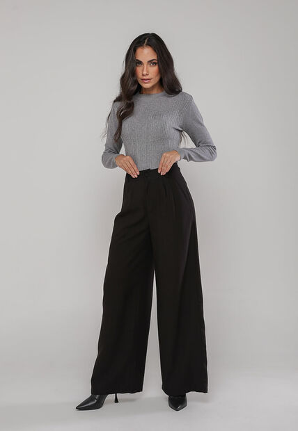 Blusa de Tricot Com Tramas Texturizada Cinza Salvatore