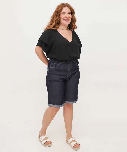 Bermuda Plus Size Feminina Jeans Ciclista Barra Desfiada