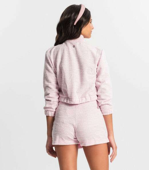 Jaqueta Juvenil Em Tweed Minty Rosa