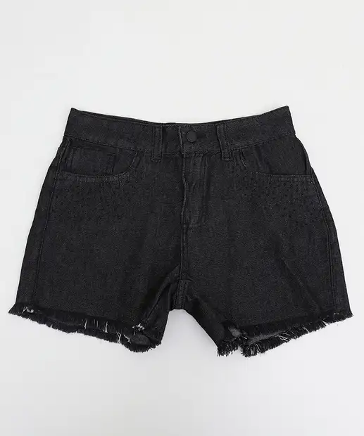 Short Juvenil Jeans Strass Tam 10 a 16 Preto