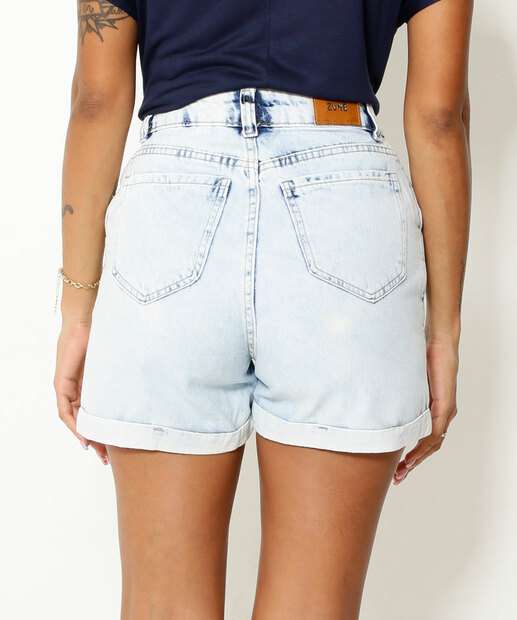 Short Cintura Alta Feminino Bolsos Zune Jeans