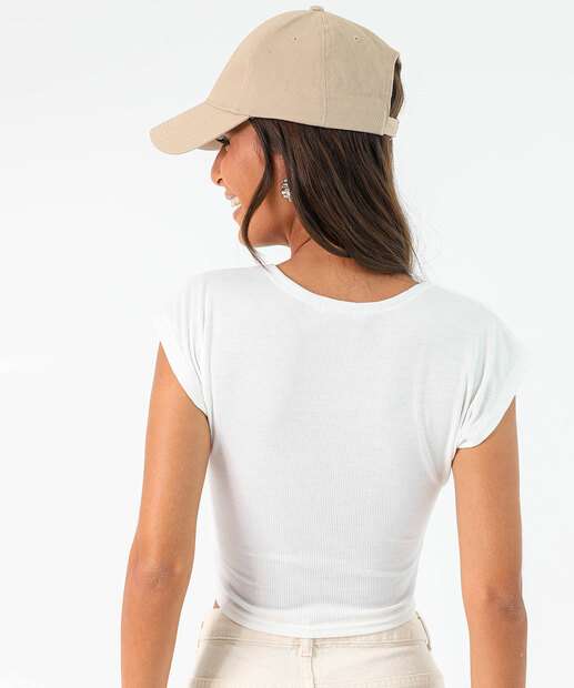 Blusa Feminina Canelada Manga Curta Marisa Off White