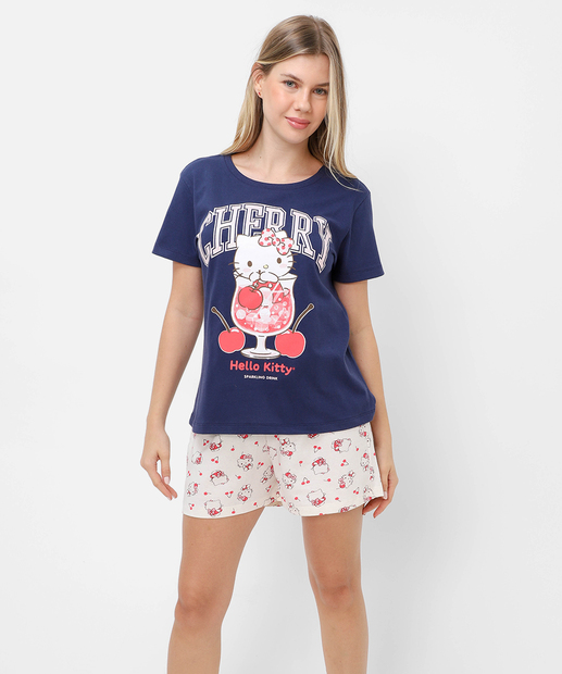 Pijama Feminino Estampa Hello Kitty Sanrio Azul