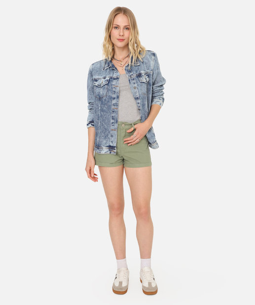 Image_Short Feminino Sarja Barra Dobrado Uber Jeans Verde
