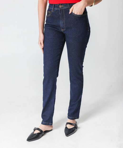 Calça Cigarrete Feminina Jeans Bolsos