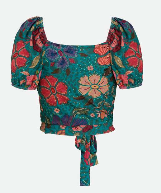 Blusa Feminina Transpassada Floral Amarração Marisa